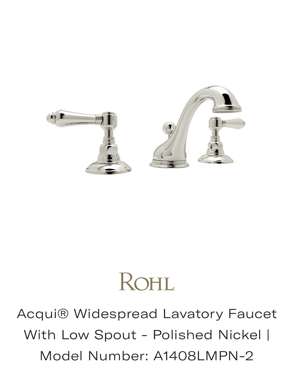 NIB Rohl Acqui Widespread Bathroom Faucet with Pop-Up Drain – Polished Nickel